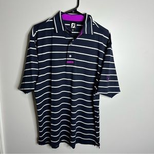 Men’s Footjoy FJ Size Medium‎ Blue Striped Short Sleeve Polo Golf Shirt